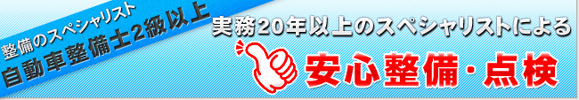 自動車整備士2級以上、実務経験20年以上のスペシャリストが整備・点検します！